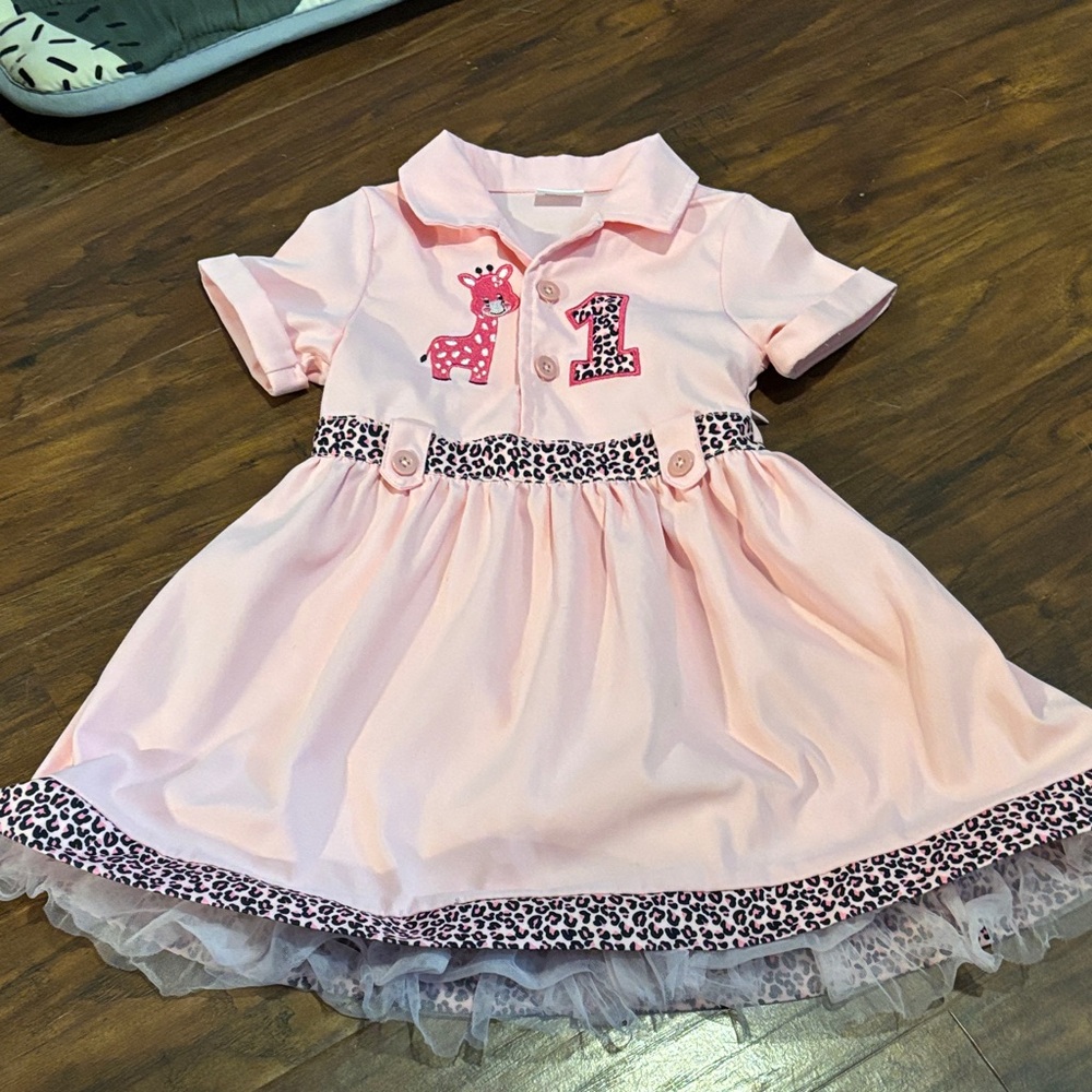 Pink Giraffe First Birthday Dress